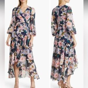 NWOT Eliza J Floral Long Sleeve High-Low Faux Wrap Dress size 8